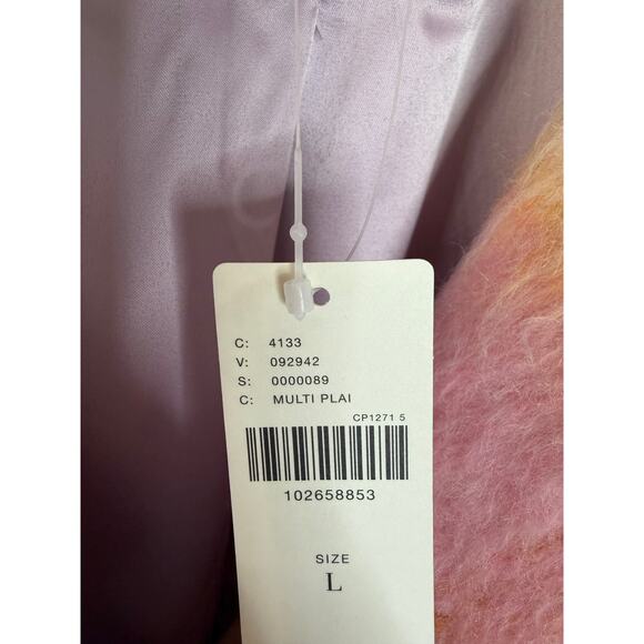 Anthropologie Maeve Wool Blend Plaid Long Coat Jacket Pink Romantic Sz L New - Picture 10 of 16